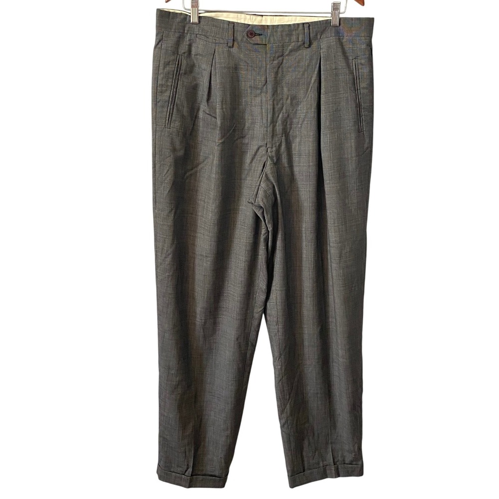 Giorgio Armani Le Collezioni Mens 36 Grey Wool Pleated Cuffed Dress Pants Italy